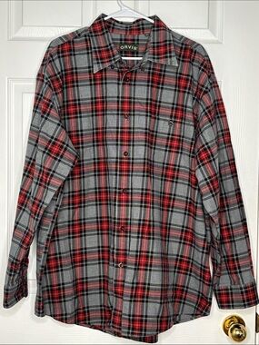 Orvis Signature Twill Red & Gray Plaid Long-Sleeve Button-Down Shirt XXL